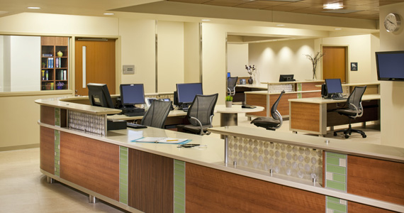 Centralized Nurse Station with Custom Millwork Array Architects
