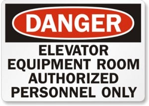 Danger Elevator Equipment Room Sign