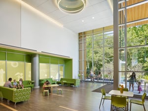 Green wall finish in atrium 